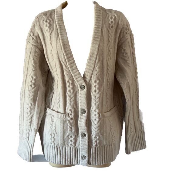 A New Day Cardigan Chunky Sweater Cream Woman Size Small Rhinestone Buttons - Picture 1 of 9